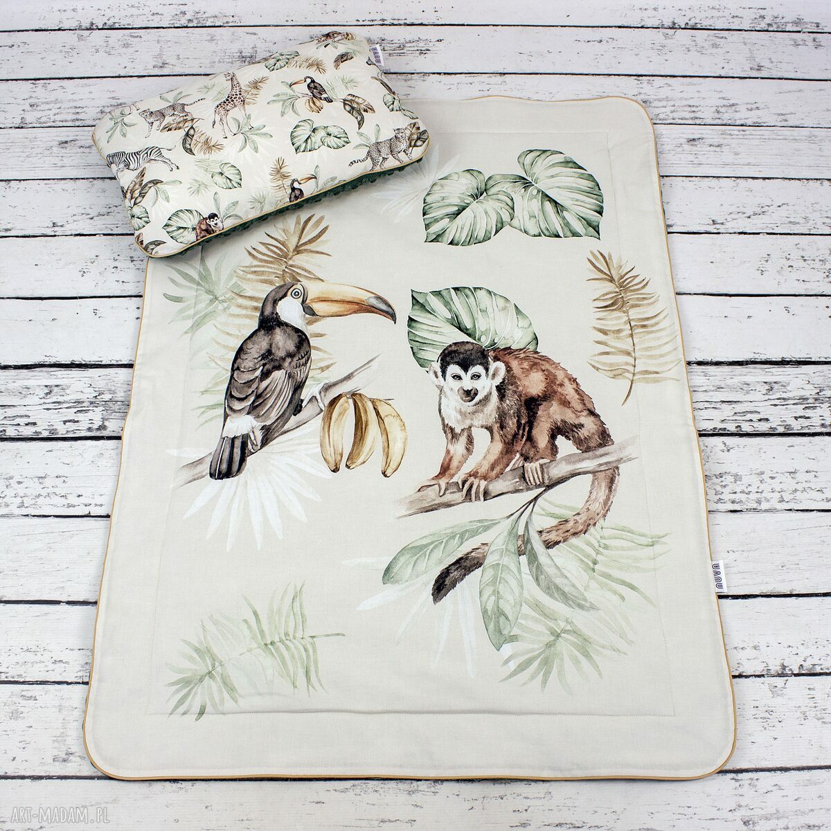 Kocyk minky 75x100 i płaska poduszka 30x45 Safari - zestaw do łóżeczka 120x60
