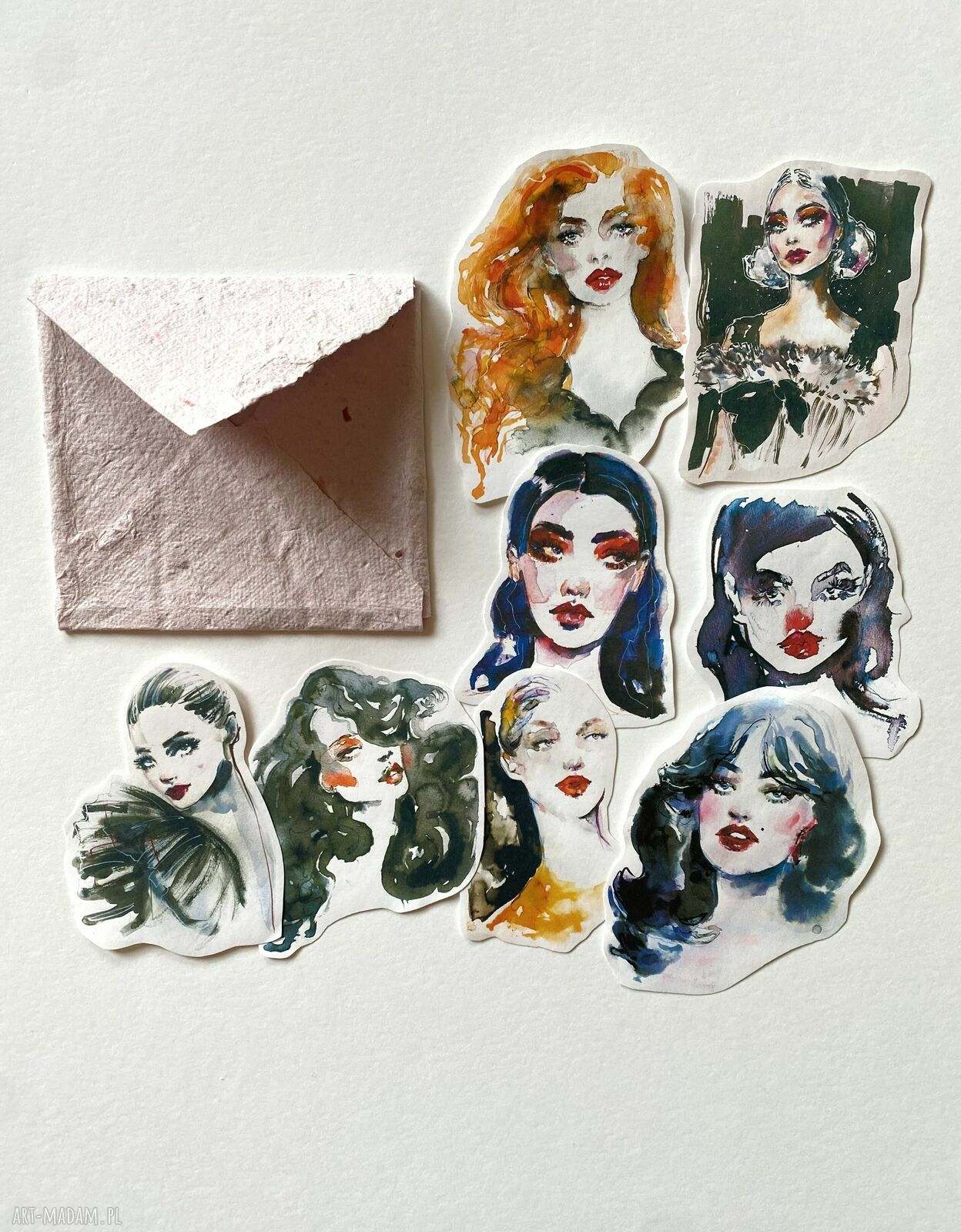 Zestaw 8 naklejek Red Lips w kopercie z papieru czerpanego