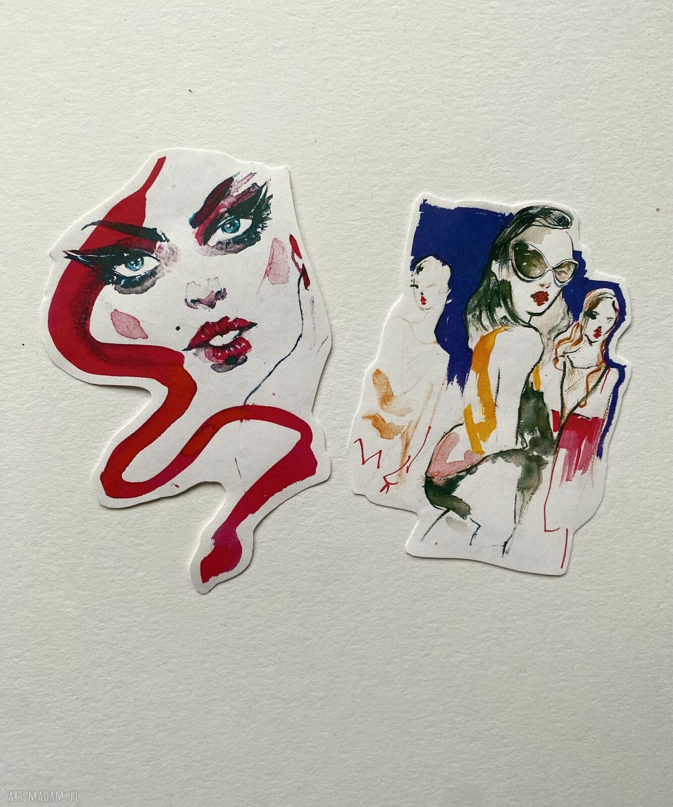 Zestaw 8 naklejek PORTRAIT z ilustracją modową - koperta z papieru czerpanego