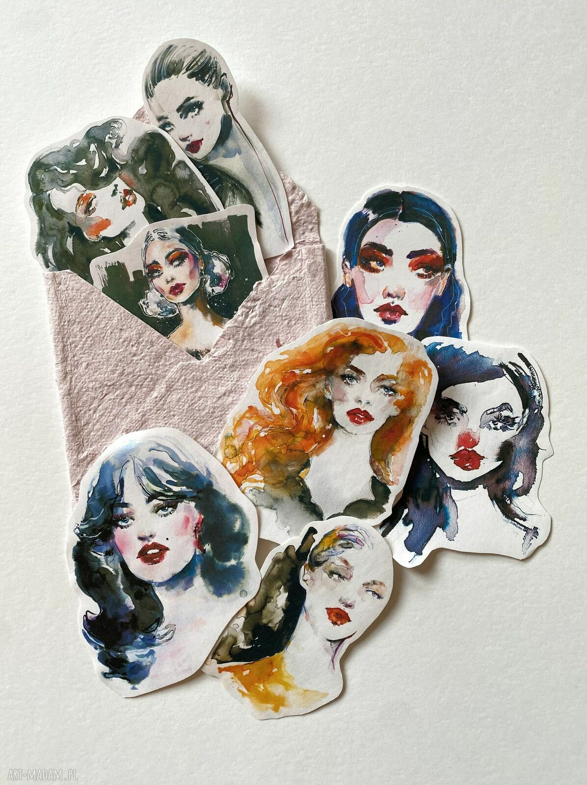 Zestaw 8 naklejek Red Lips w kopercie z papieru czerpanego
