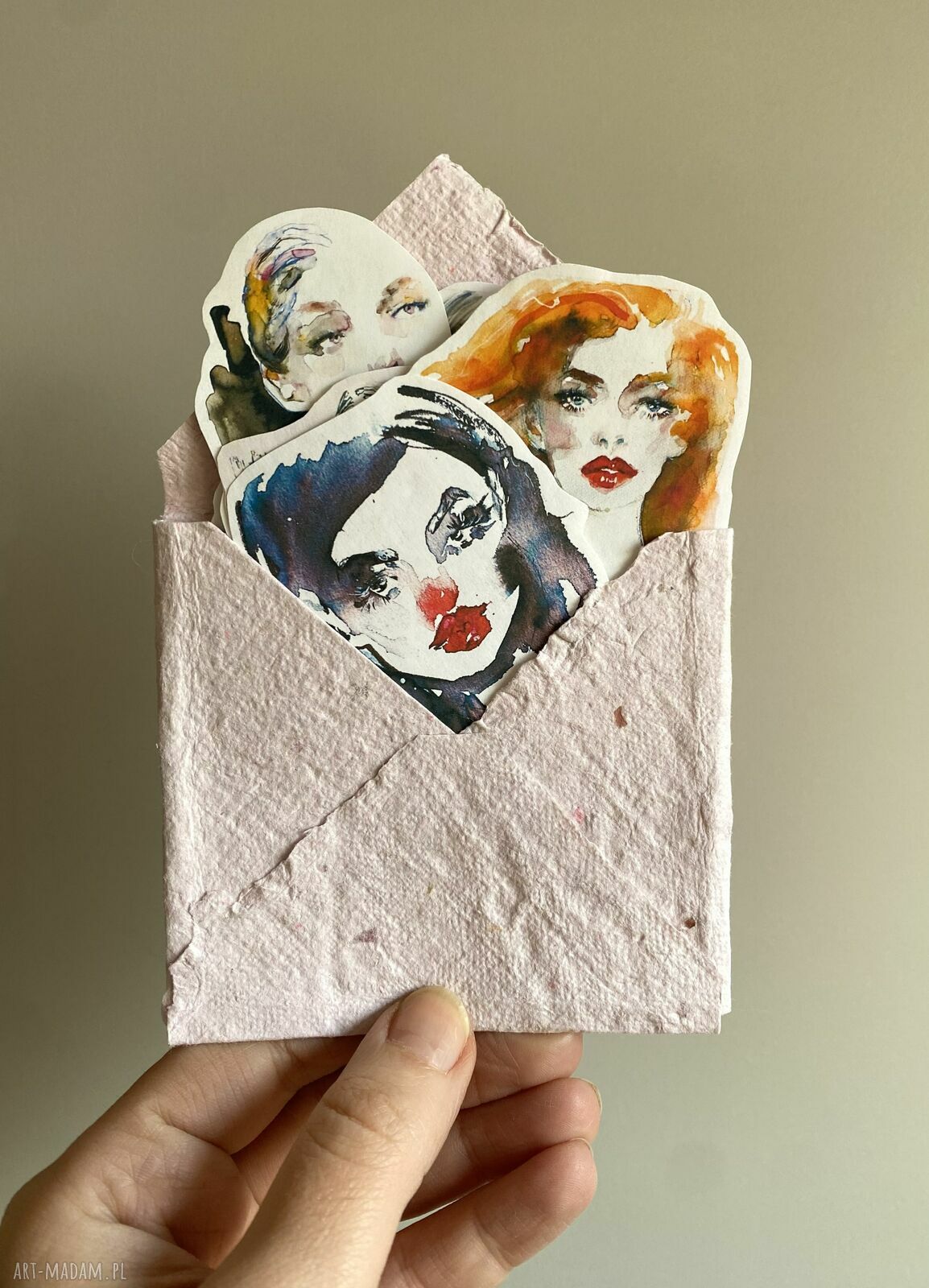 Zestaw 8 naklejek Red Lips w kopercie z papieru czerpanego