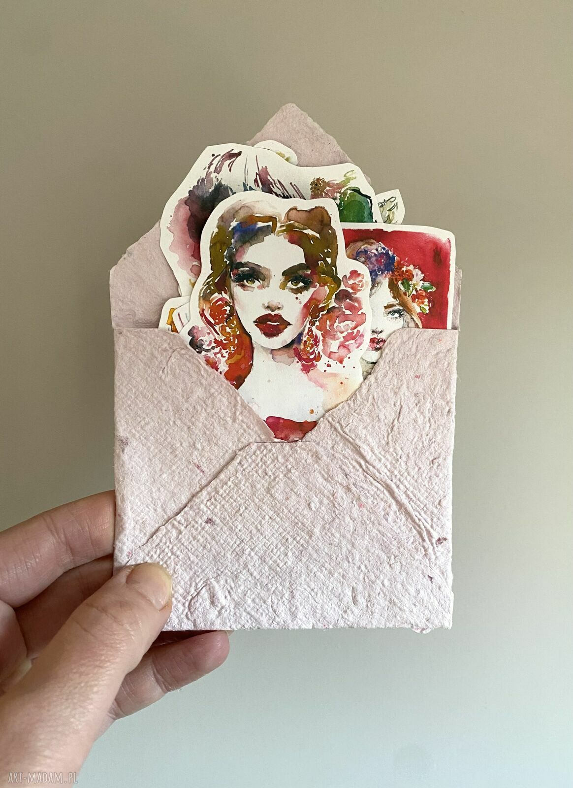 Zestaw 8 naklejek ROSES w kopercie z papieru czerpanego