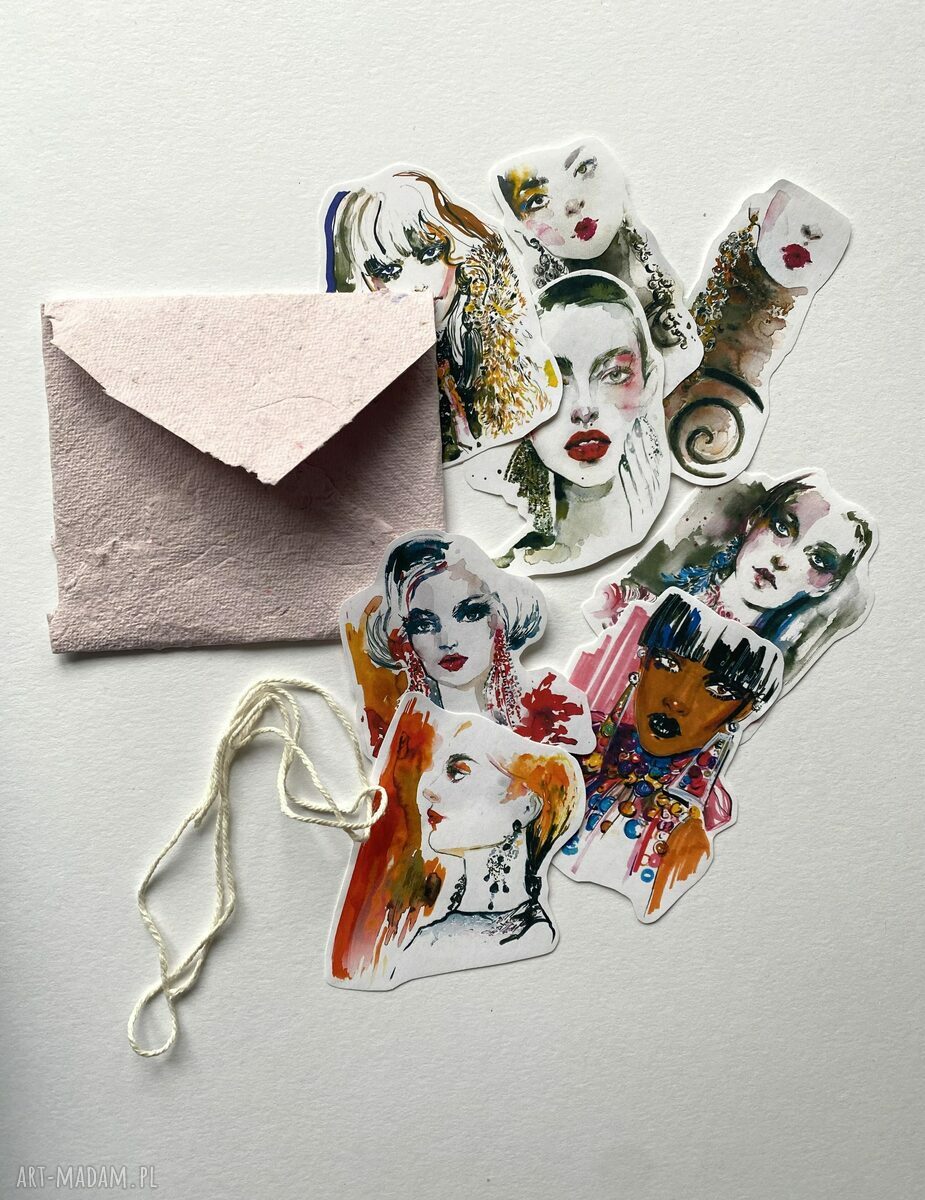 Zestaw 8 naklejek Fashion w kopercie z papieru czerpanego