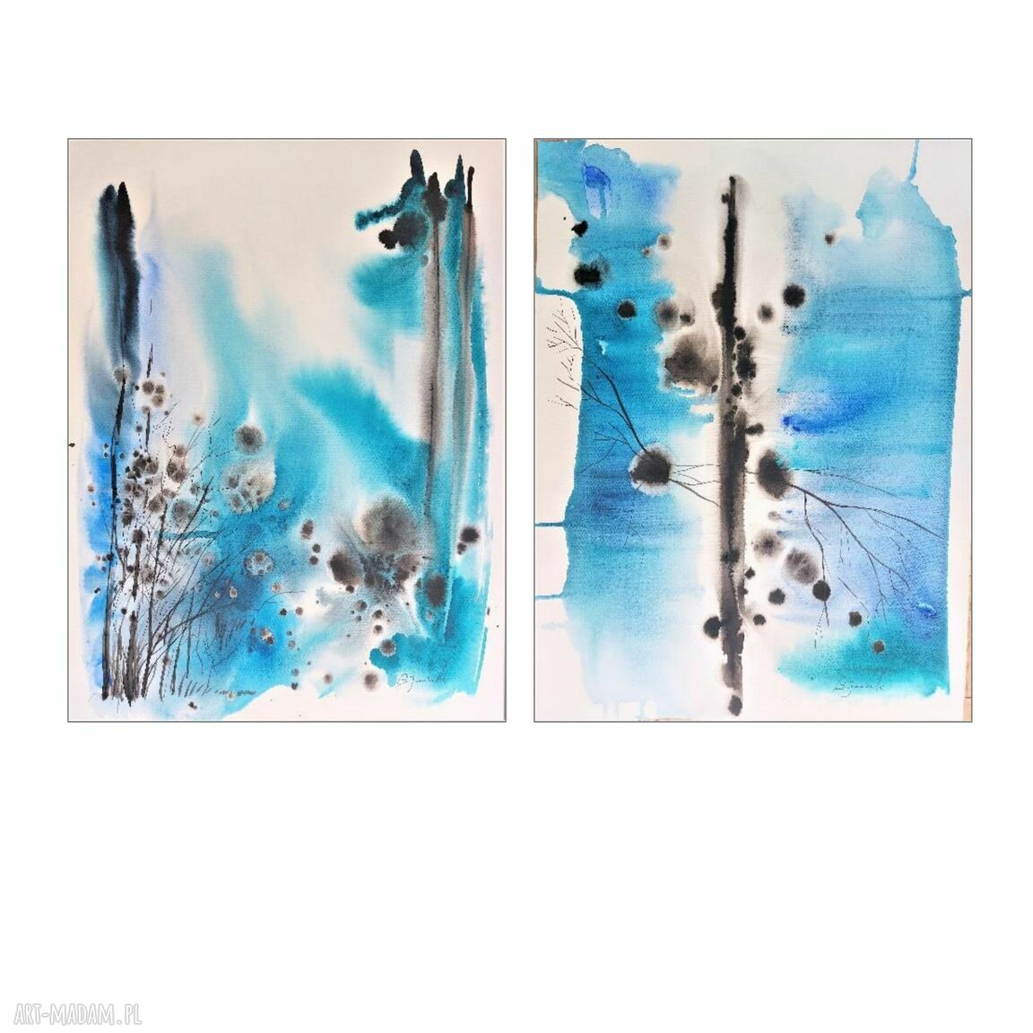 Dyptyk akwarelowy „Błękitne abstrakcje” 2 x 40 x 50 cm