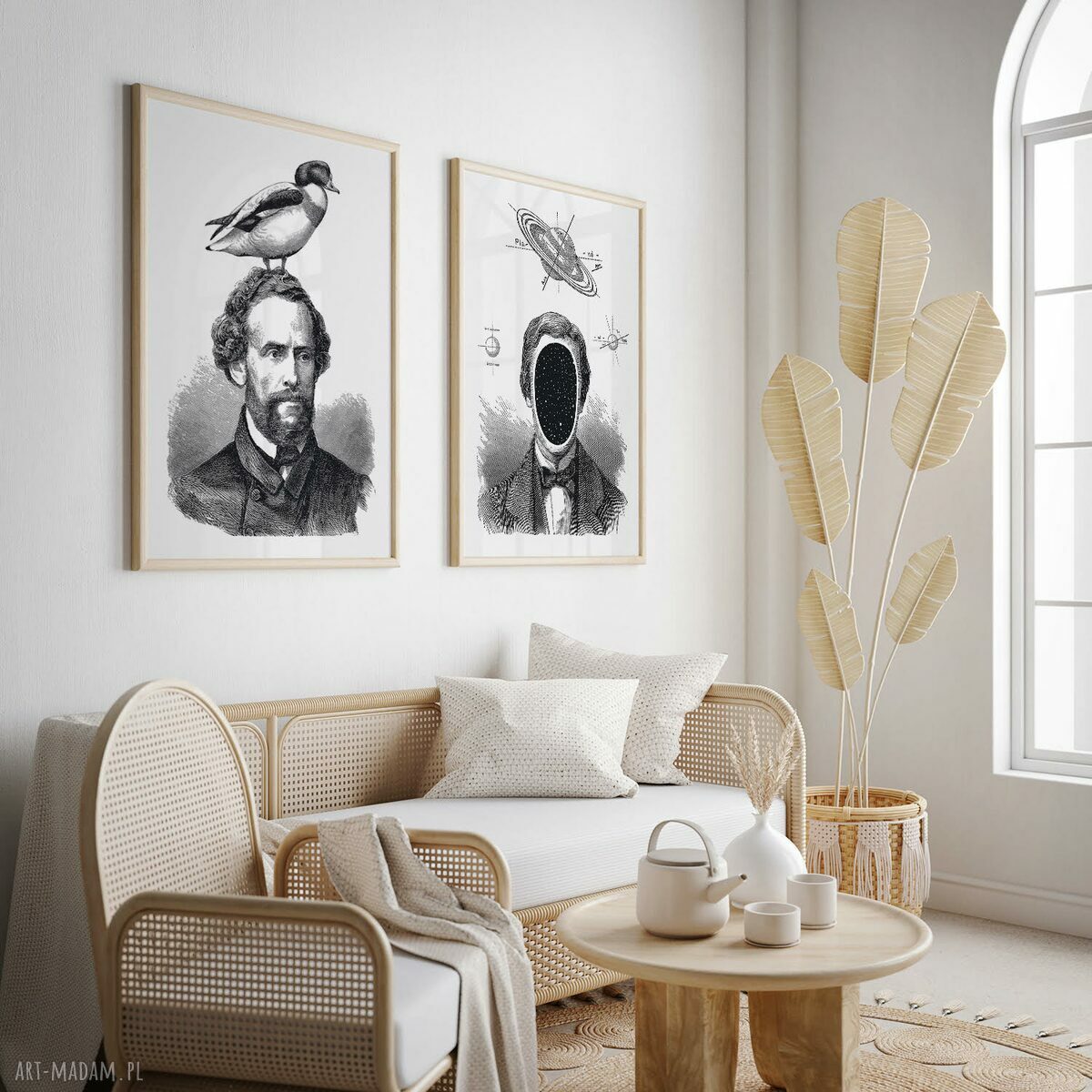 Zestaw biało-czarnych plakatów 61x91 cm - Człowiek kosmos ptak