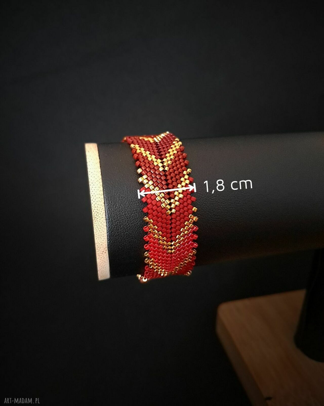 Red Chevron - jesienny zestaw biżuterii: bransoletka i kolczyki sztyfty