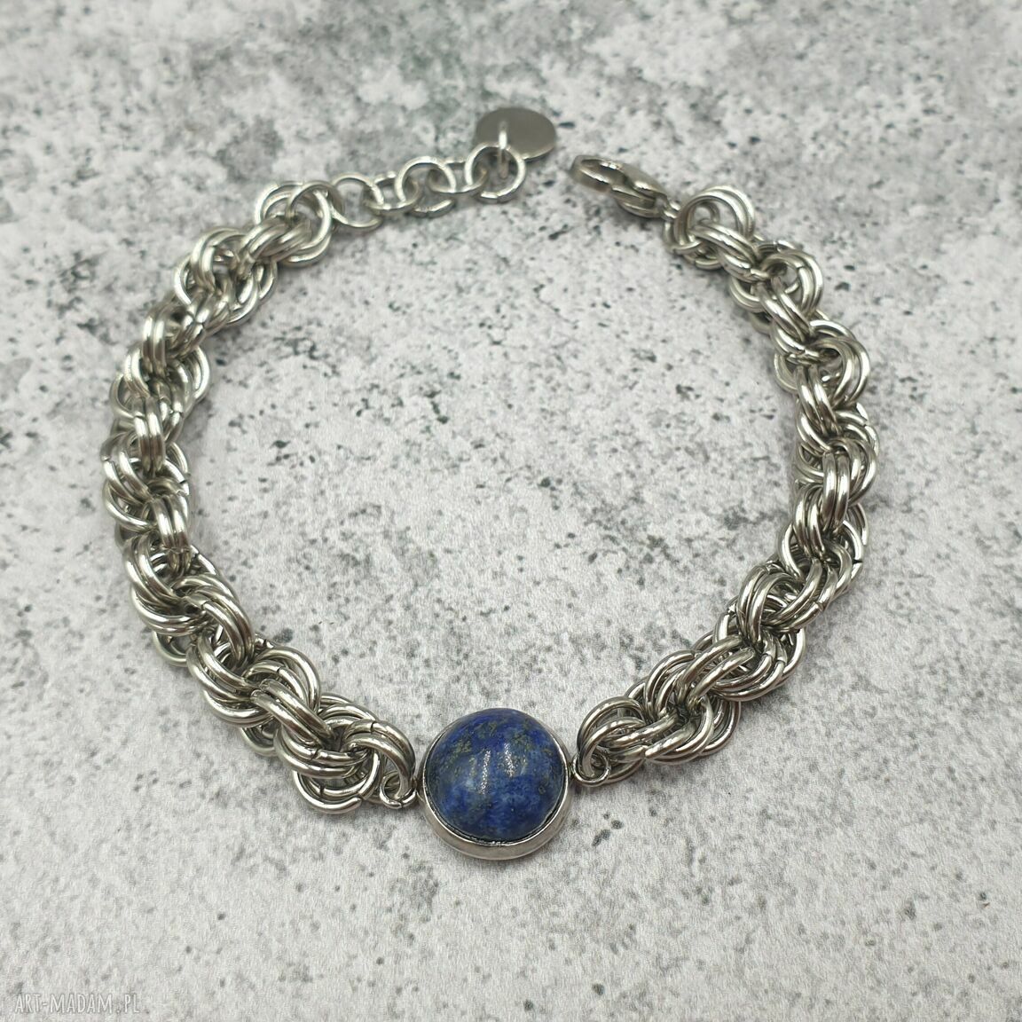 Zestaw biżuterii chainmaille z lapis lazuli i lunulą - księżyc