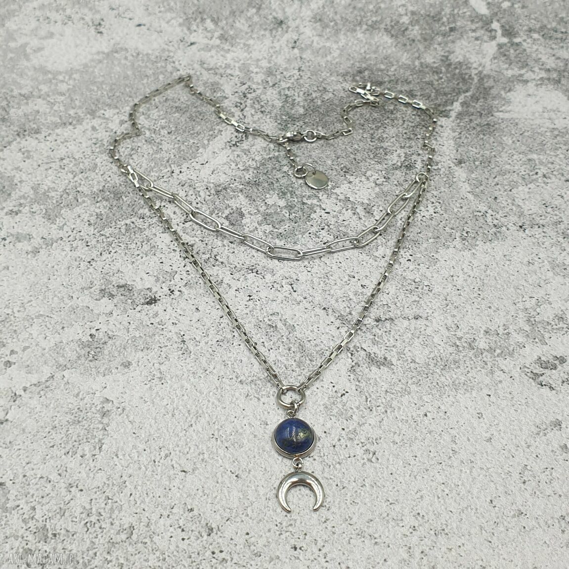 Zestaw biżuterii chainmaille z lapis lazuli i lunulą - księżyc