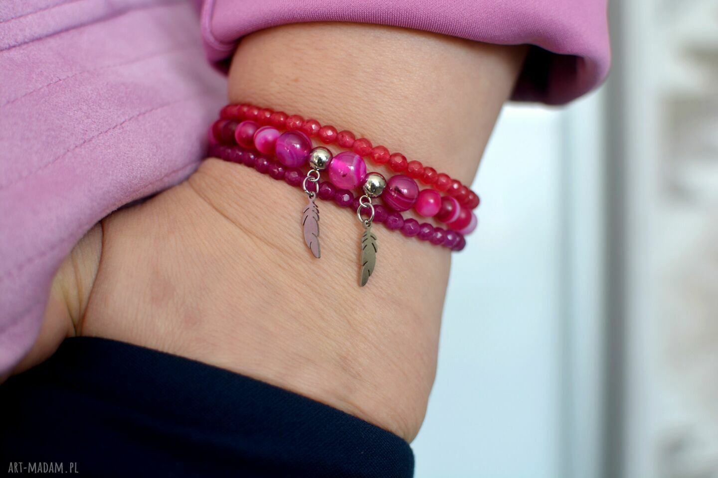 Zestaw bransoletek Pink Joy z jadeitem i agatem