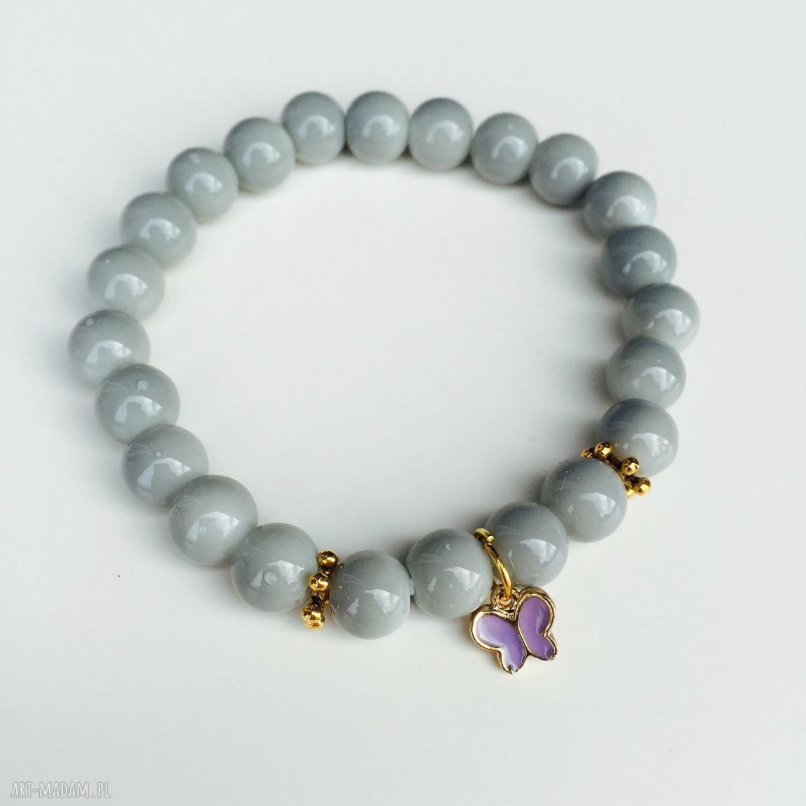zestaw bransoletek na gumce z motylkiem handmade