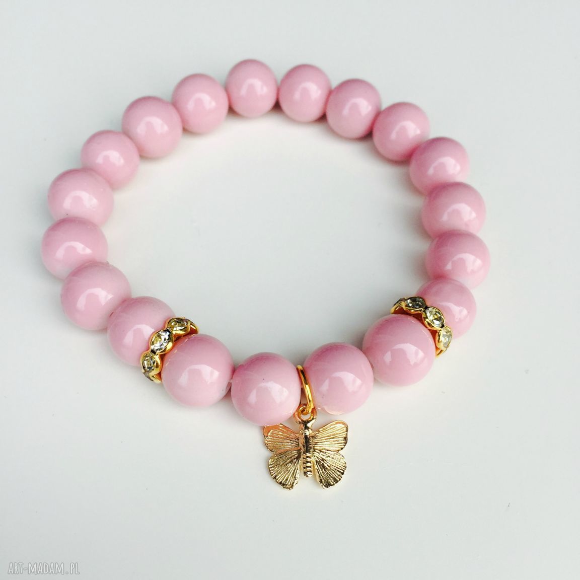 zestaw bransoletek na gumce z motylkiem handmade
