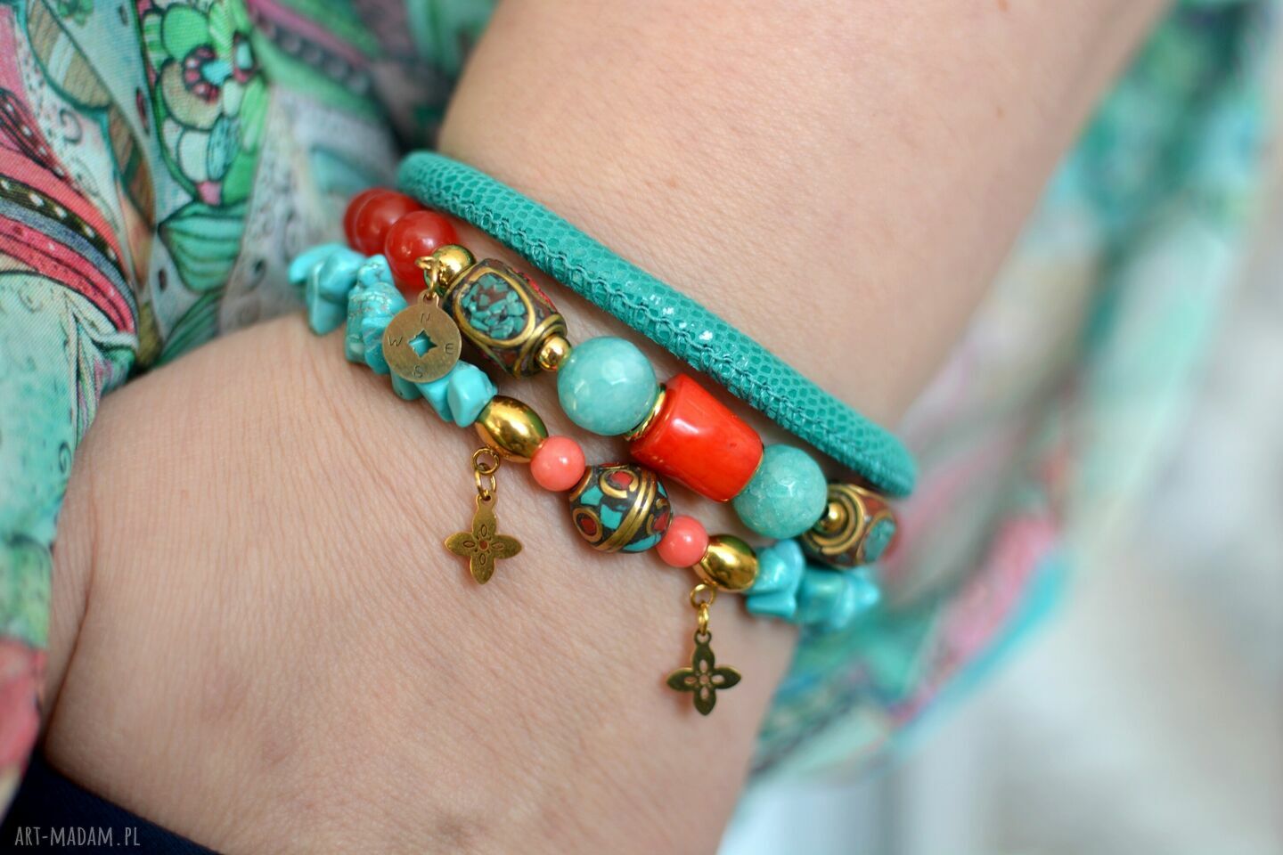 Zestaw bransoletek Orient Turquoise - 3 sztuki handmade