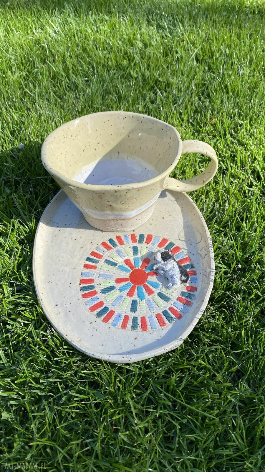 Ręcznie robiony zestaw ceramiczny z Buldogiem Francuskim