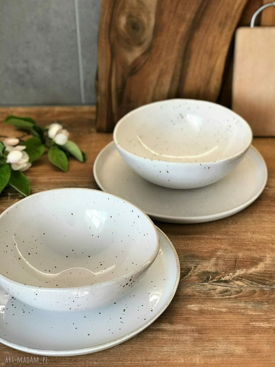 Zestaw ceramiczny dla 6 osób - beżowo-brązowa zastawa stołowa