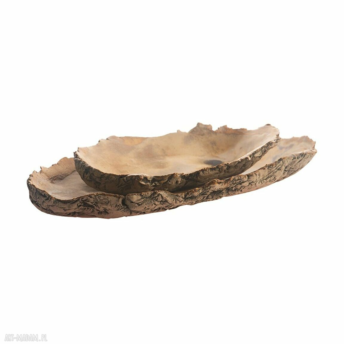 Zestaw ceramiczny - 2 półmiski ręcznie robione z jasnej gliny