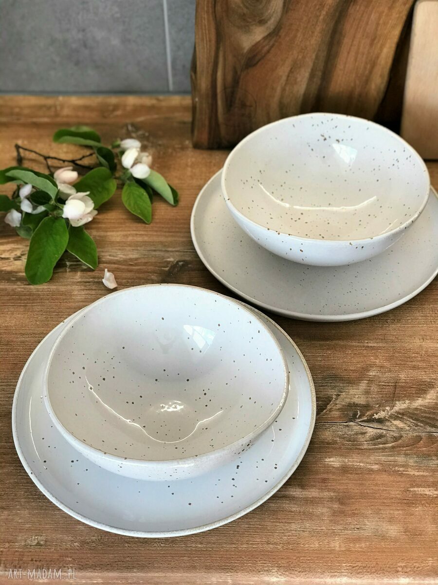 Zestaw ceramiczny dla 6 osób - beżowo-brązowa zastawa stołowa