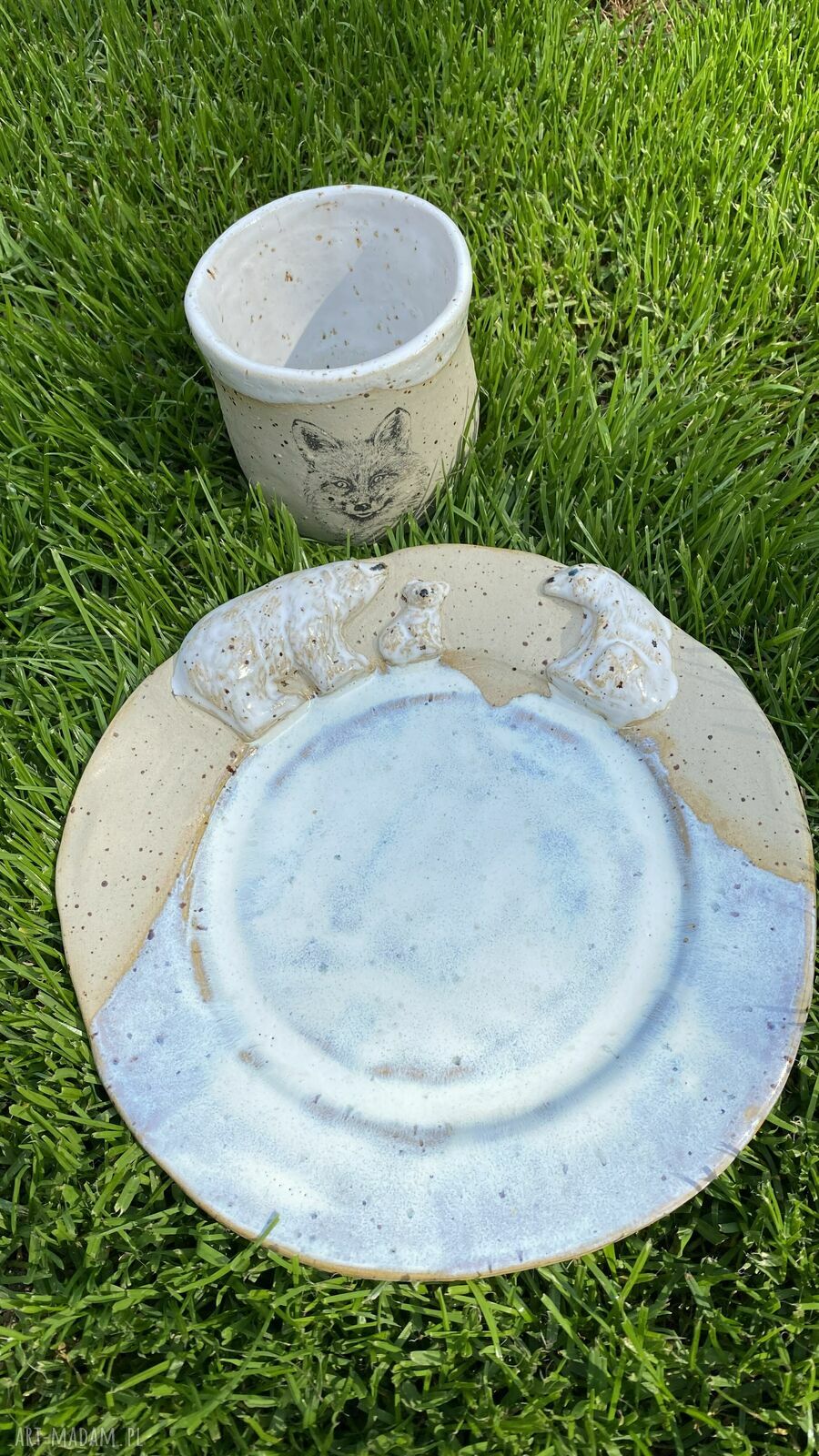 Zestaw ceramiczny Przyjaciele - kubek z liskiem i talerz z misiami