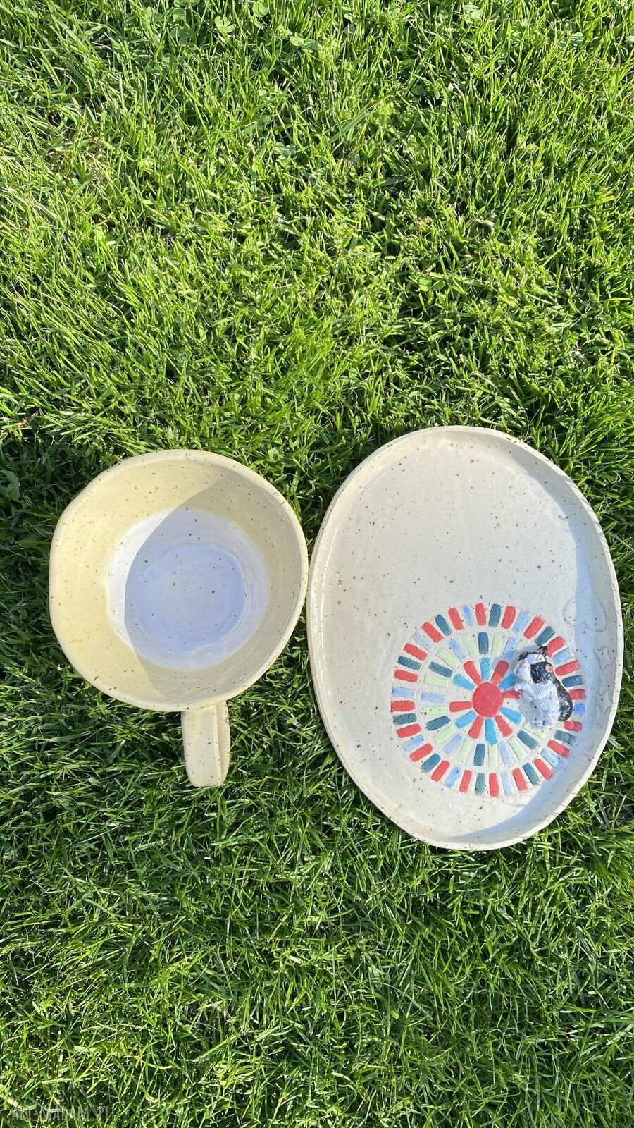 Ręcznie robiony zestaw ceramiczny z Buldogiem Francuskim