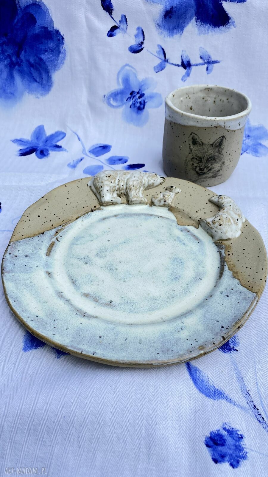 Zestaw ceramiczny Przyjaciele - kubek z liskiem i talerz z misiami