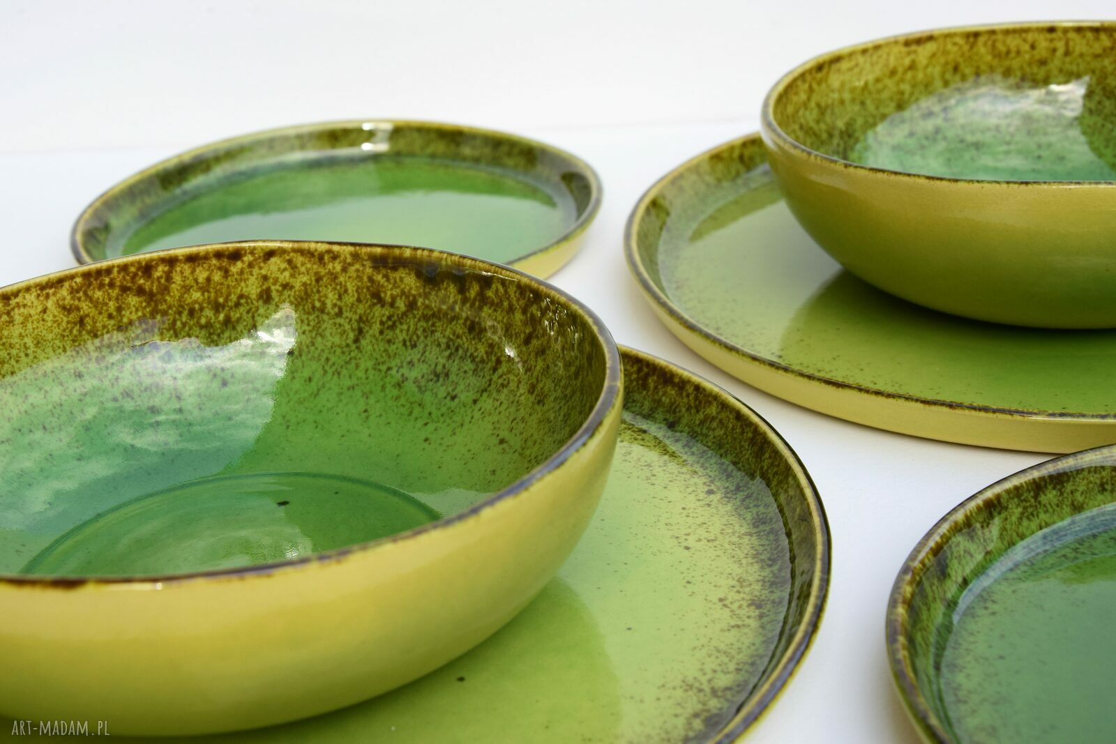 Zestaw ceramiczny dla dwojga - ręcznie szkliwiony talerz, miseczka i talerzyk
