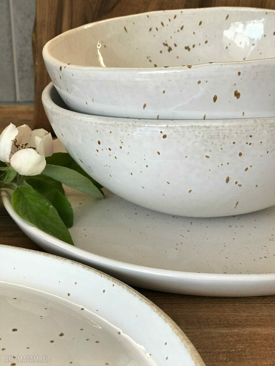 Zestaw ceramiczny dla 6 osób - beżowo-brązowa zastawa stołowa