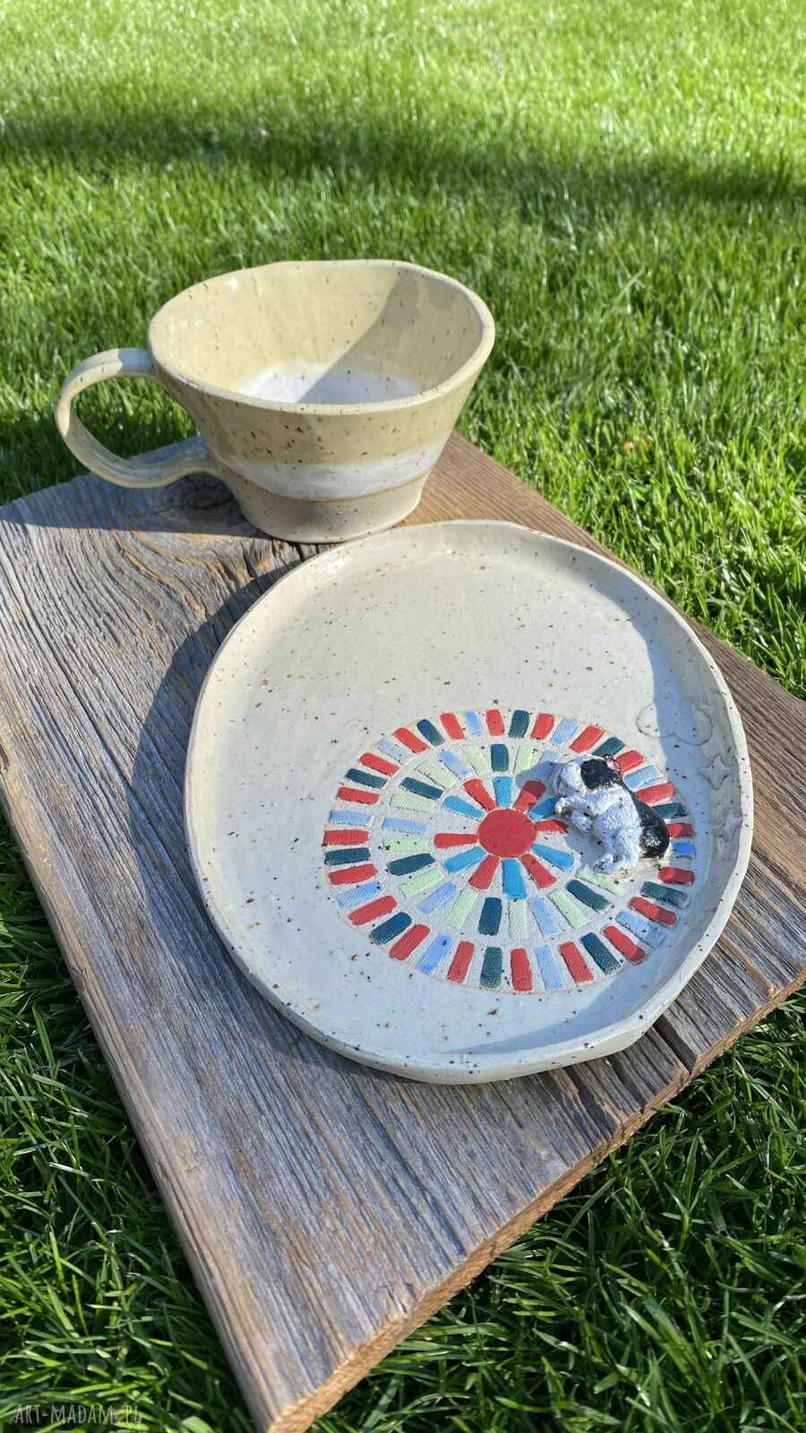 Ręcznie robiony zestaw ceramiczny z Buldogiem Francuskim