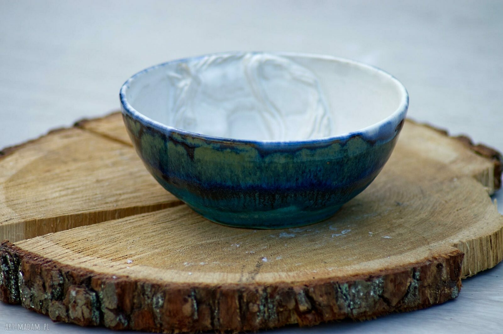 Duży kubek i miseczka z koniem - rękodzieło ceramiczne w turkusie