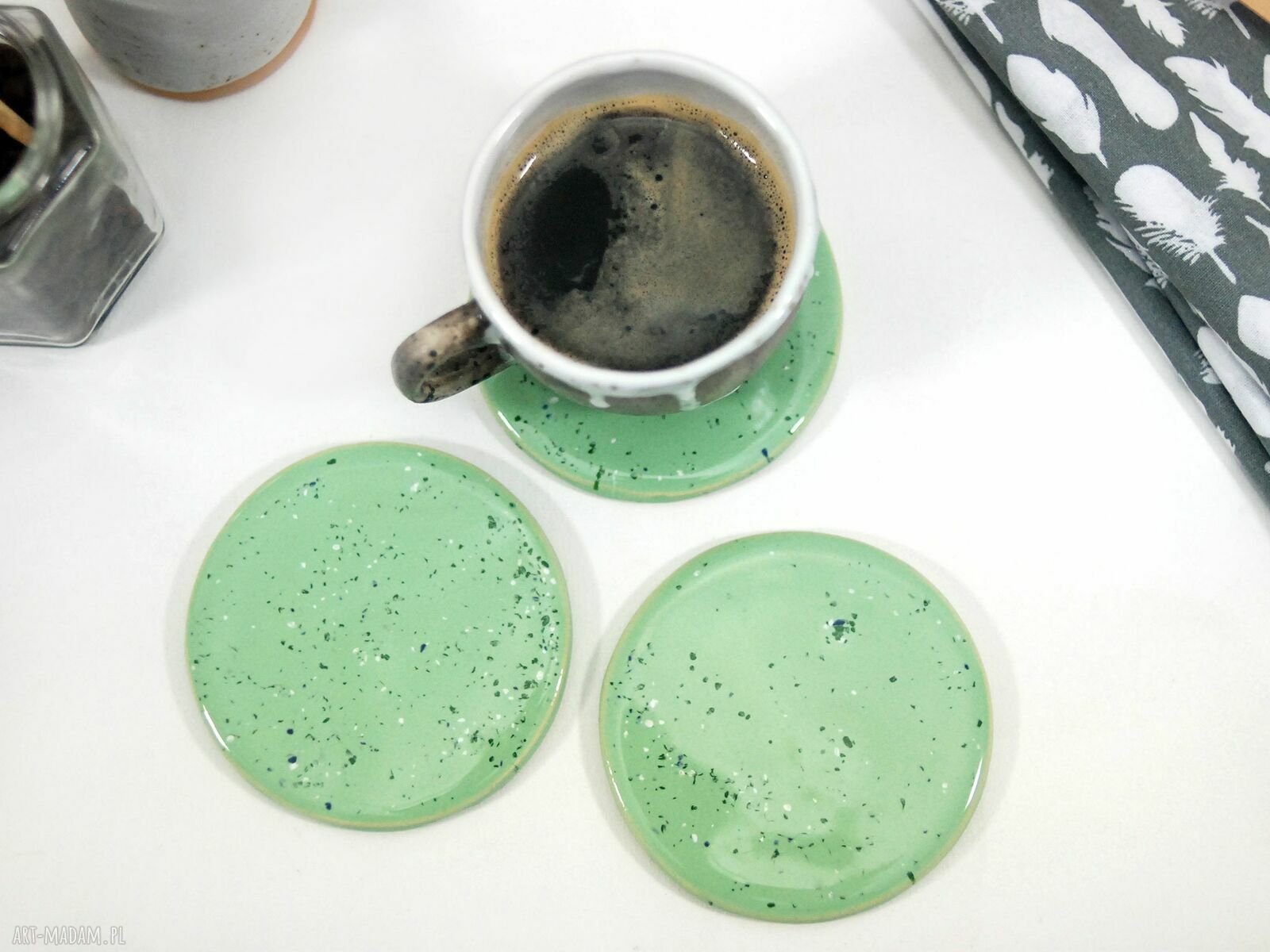 Zestaw ceramicznych podstawek Nakrapiana Mięta