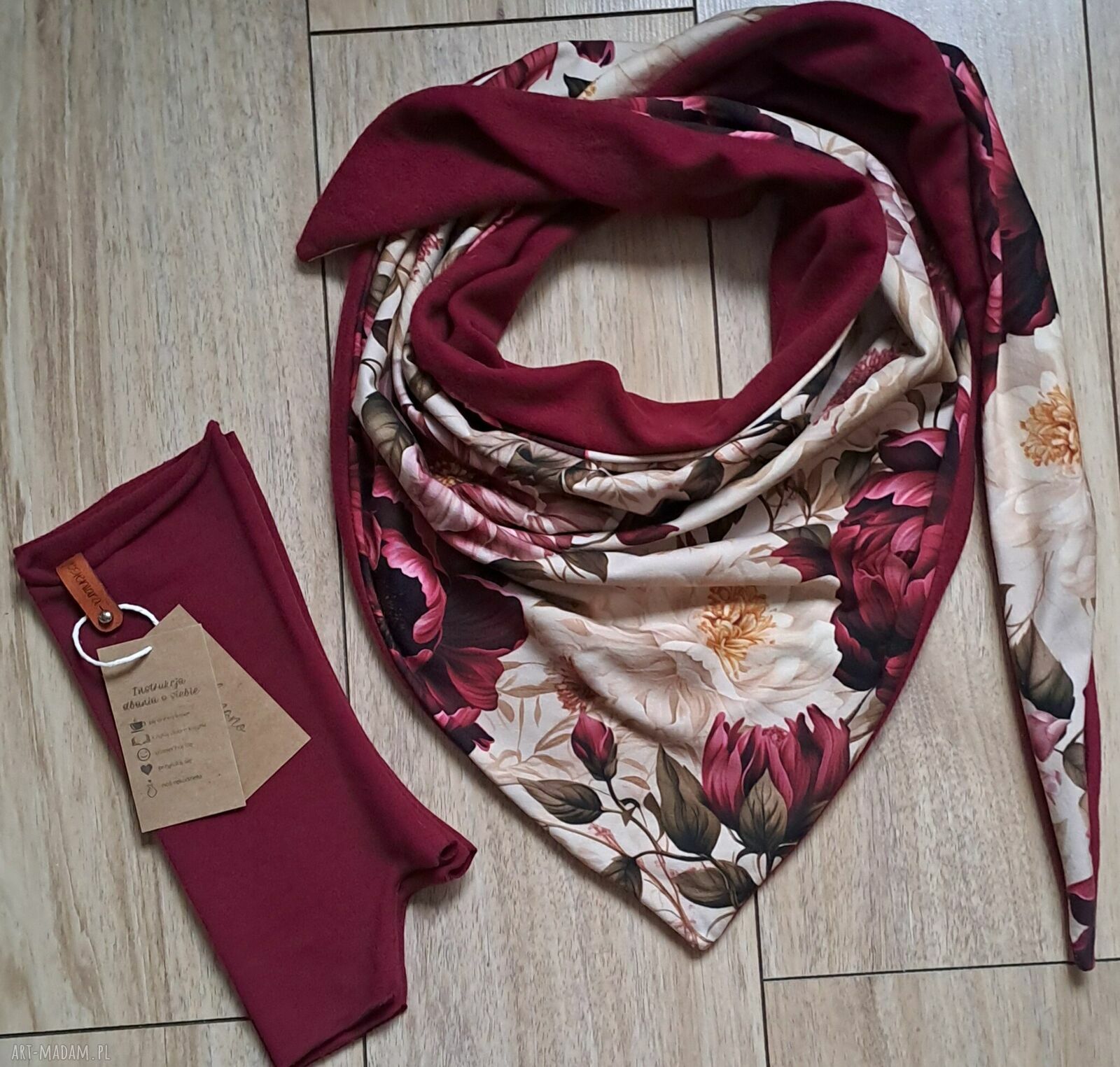 Dwustronna chusta zamotaniec i mitenki handmade