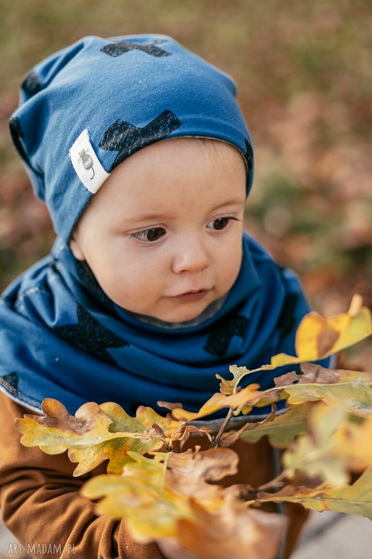 Zestaw czapka i komin granatowy Cudi KIDS - bawełniany komplet na zimę