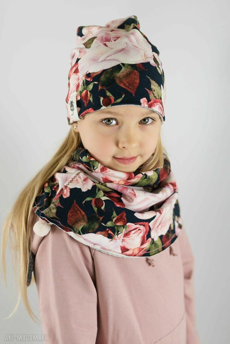 Czapka i komin Rose dla dziewczynki - ciepły zestaw na zimę