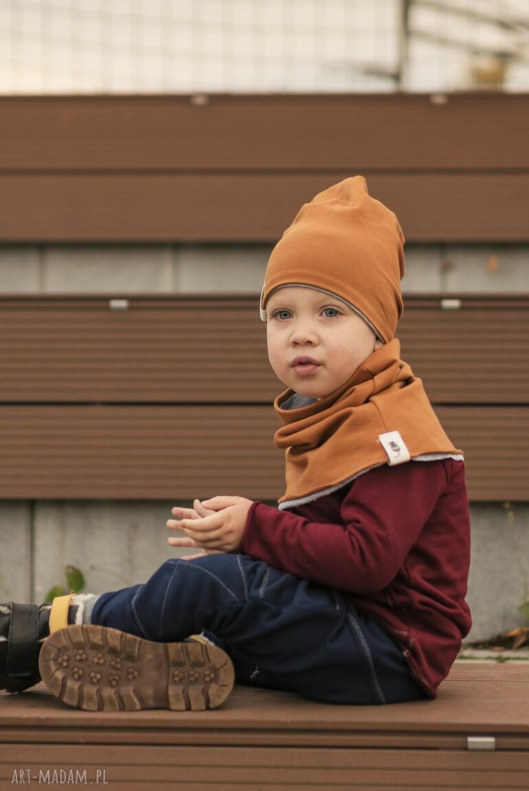 Zimowy zestaw czapka i komin Cynamon - handmade dla dziecka