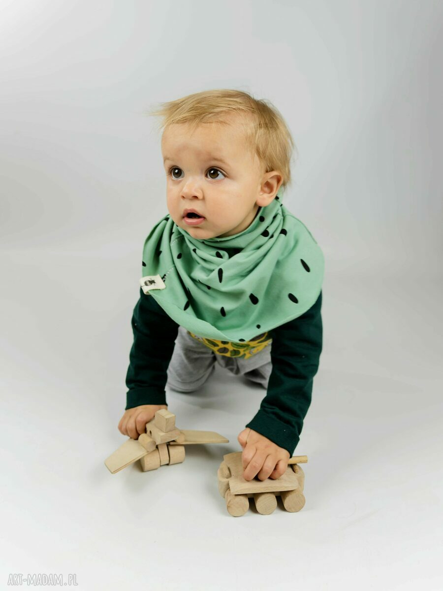 Zestaw czapka i komin PLAMKI - miętowy komplet handmade dla dziecka