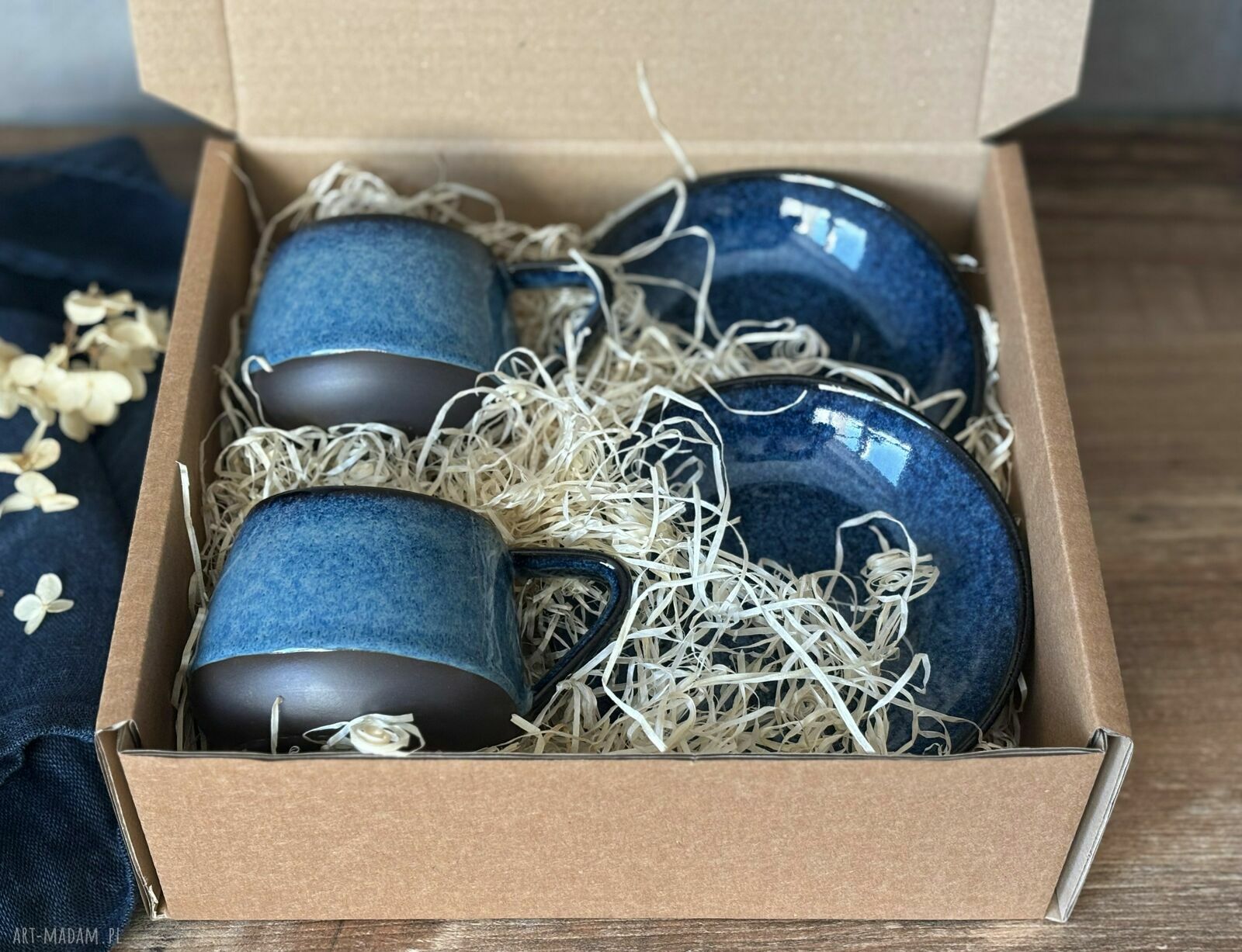Zestaw dla dwojga: filiżanki ceramiczne beczułka 250 ml - Niebo
