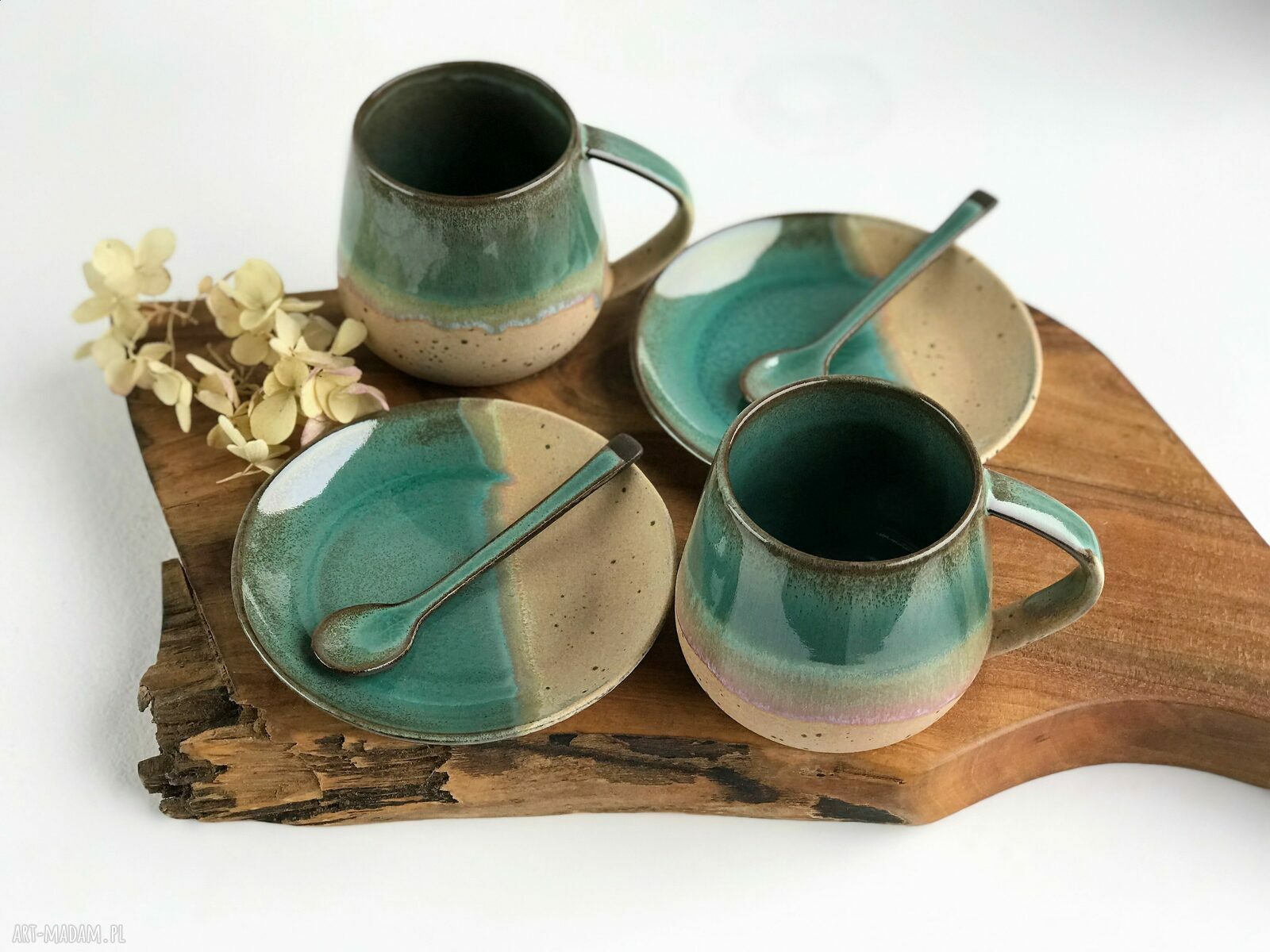 Zestaw dla dwojga - duża filiżanka ceramiczna / kubek ze spodkiem | Rajska Plaża
