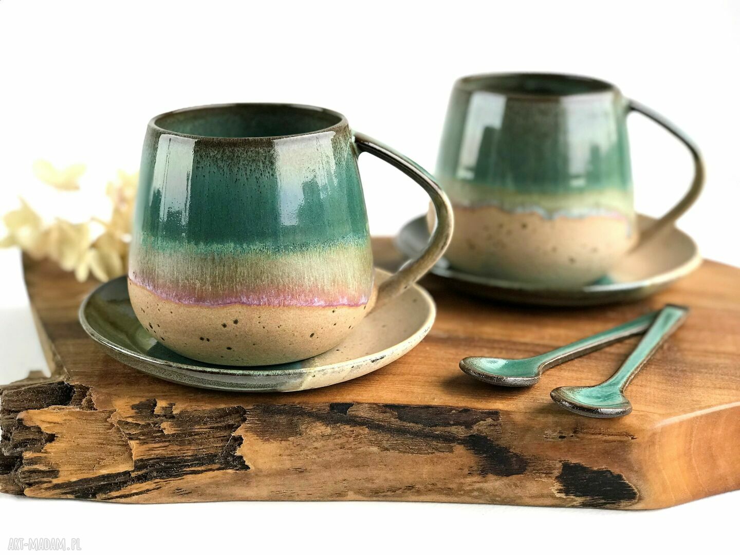 Zestaw dla dwojga - duża filiżanka ceramiczna / kubek ze spodkiem | Rajska Plaża