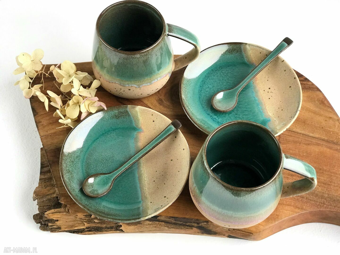 Zestaw dla dwojga - duża filiżanka ceramiczna / kubek ze spodkiem | Rajska Plaża