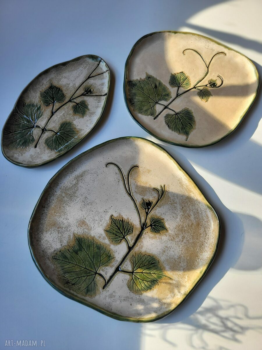 Boho zestaw do serwowania - talerze i podstawka z ceramiki handmade