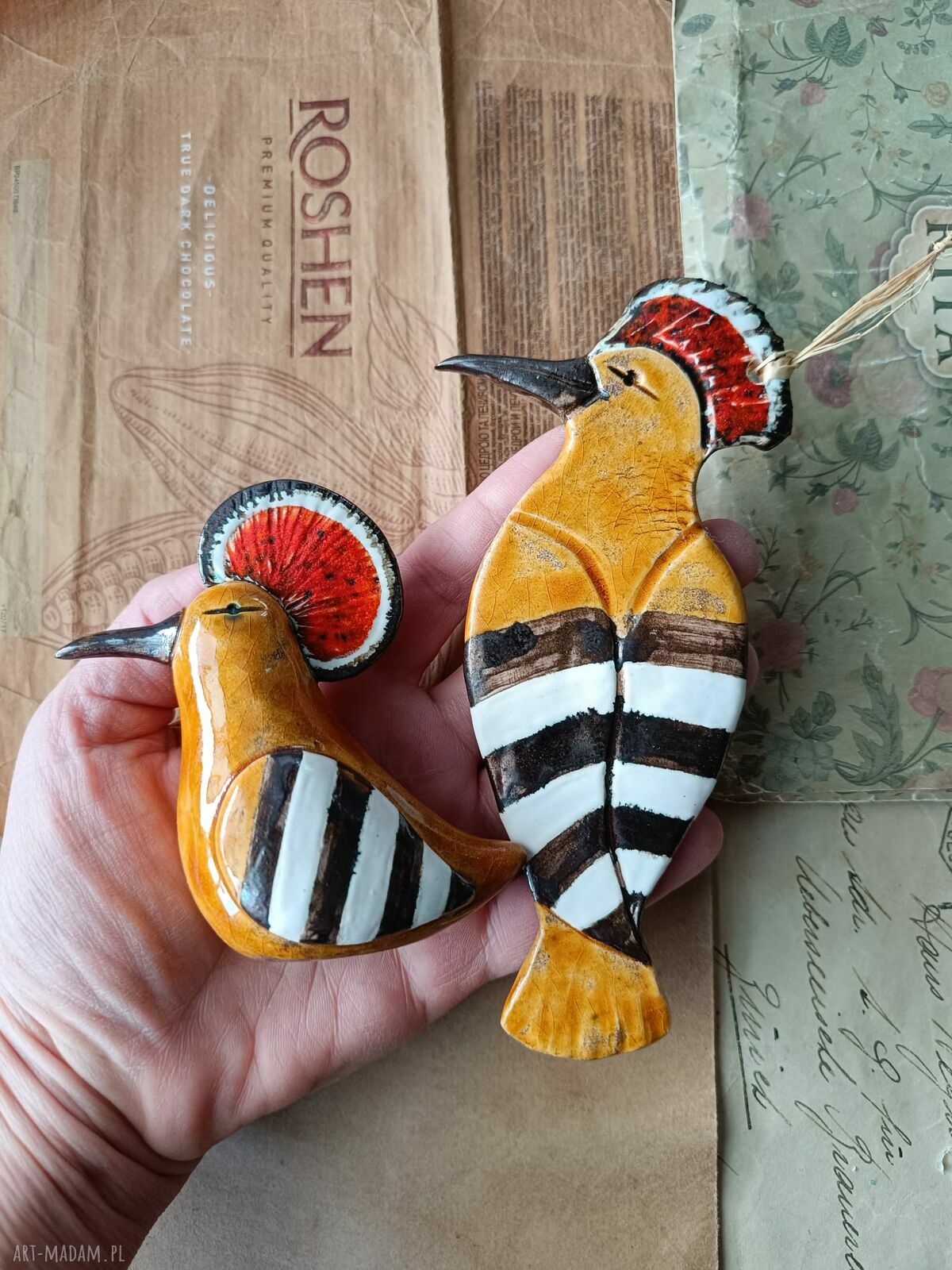 Zestaw dudków - ceramiczny duet ptaszków do powieszenia i dekoracji