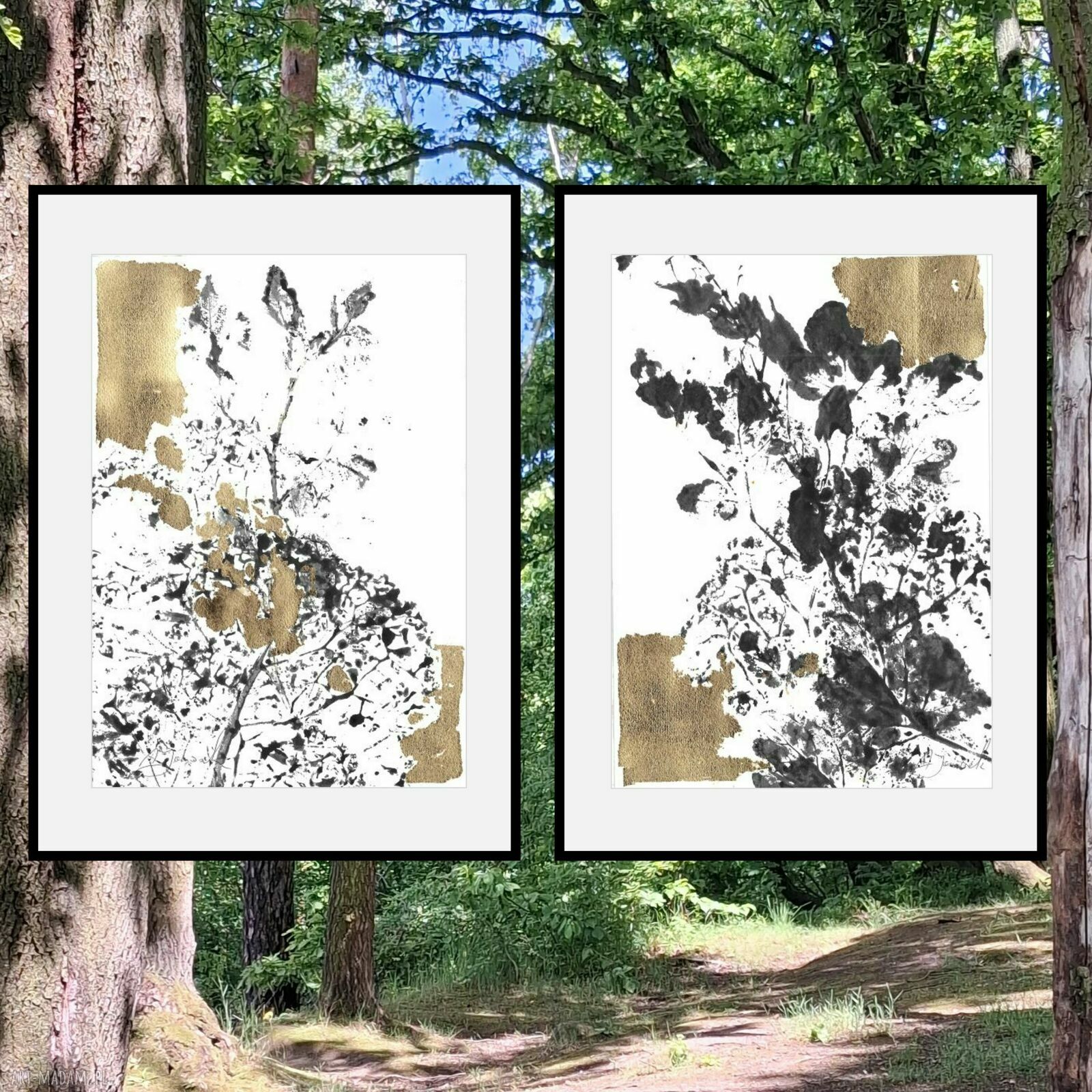 Złocony dyptyk Botanical Art - zestaw 2 grafik natura 21x30 cm