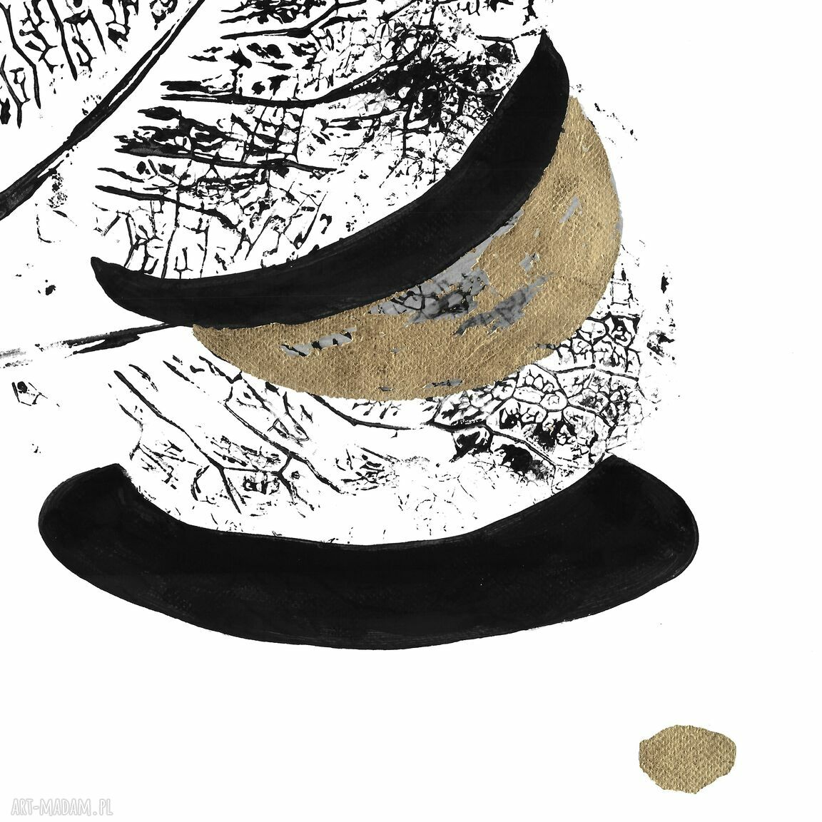 Zestaw grafik "Abstrakcje natury" - dyptyk liście malowane i złocone ręcznie (2 x 75 x 52 cm)