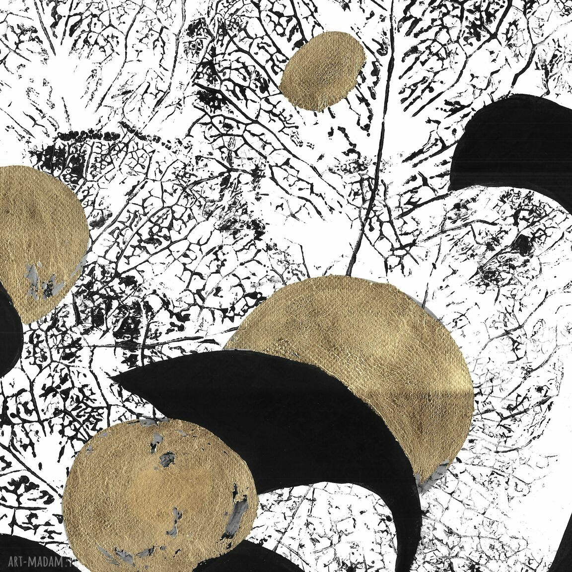 Zestaw grafik "Abstrakcje natury" - dyptyk liście malowane i złocone ręcznie (2 x 75 x 52 cm)