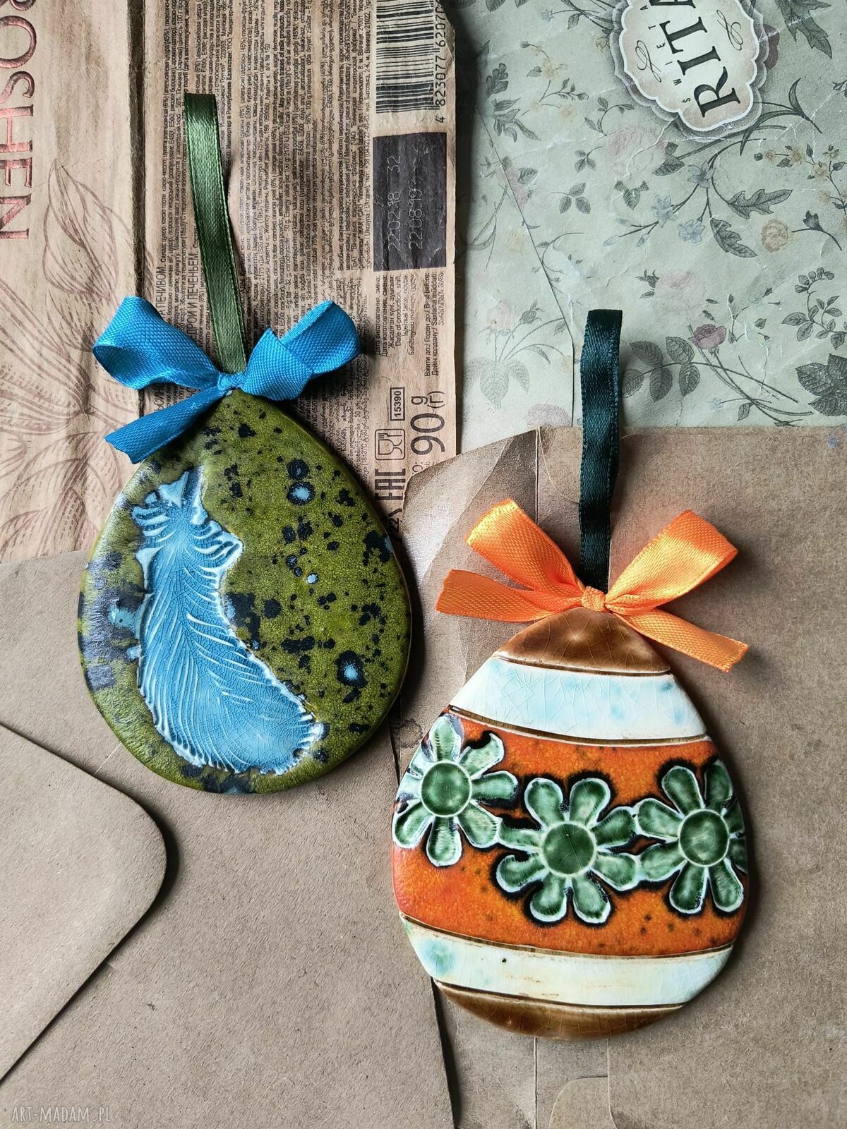 Zestaw jajek wielkanocnych - ceramika pisanka handmade