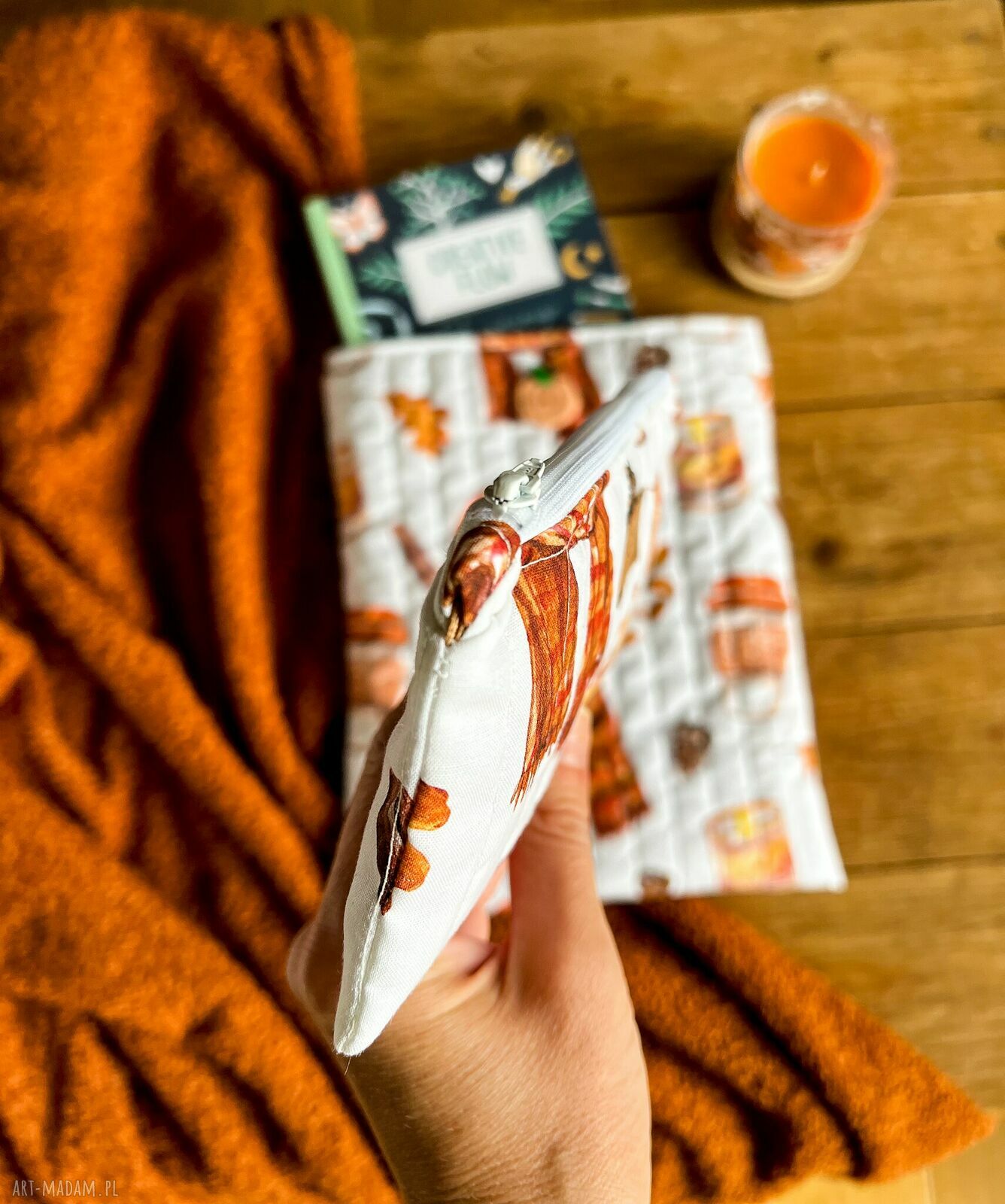 Jesienny zestaw: etui na książkę i piórnik (okładka + mini kosmetyczka)