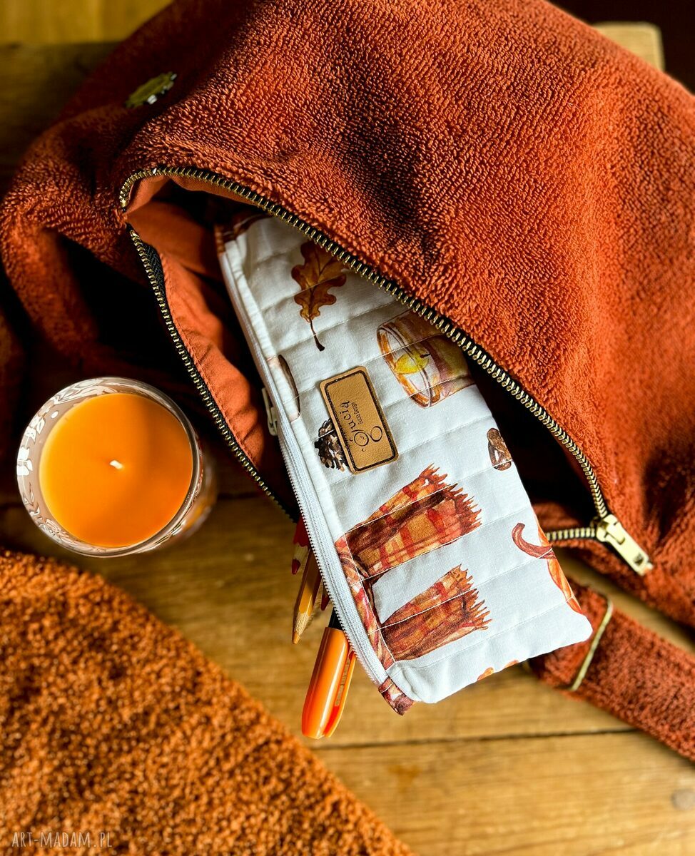 Jesienny zestaw: etui na książkę i piórnik (okładka + mini kosmetyczka)