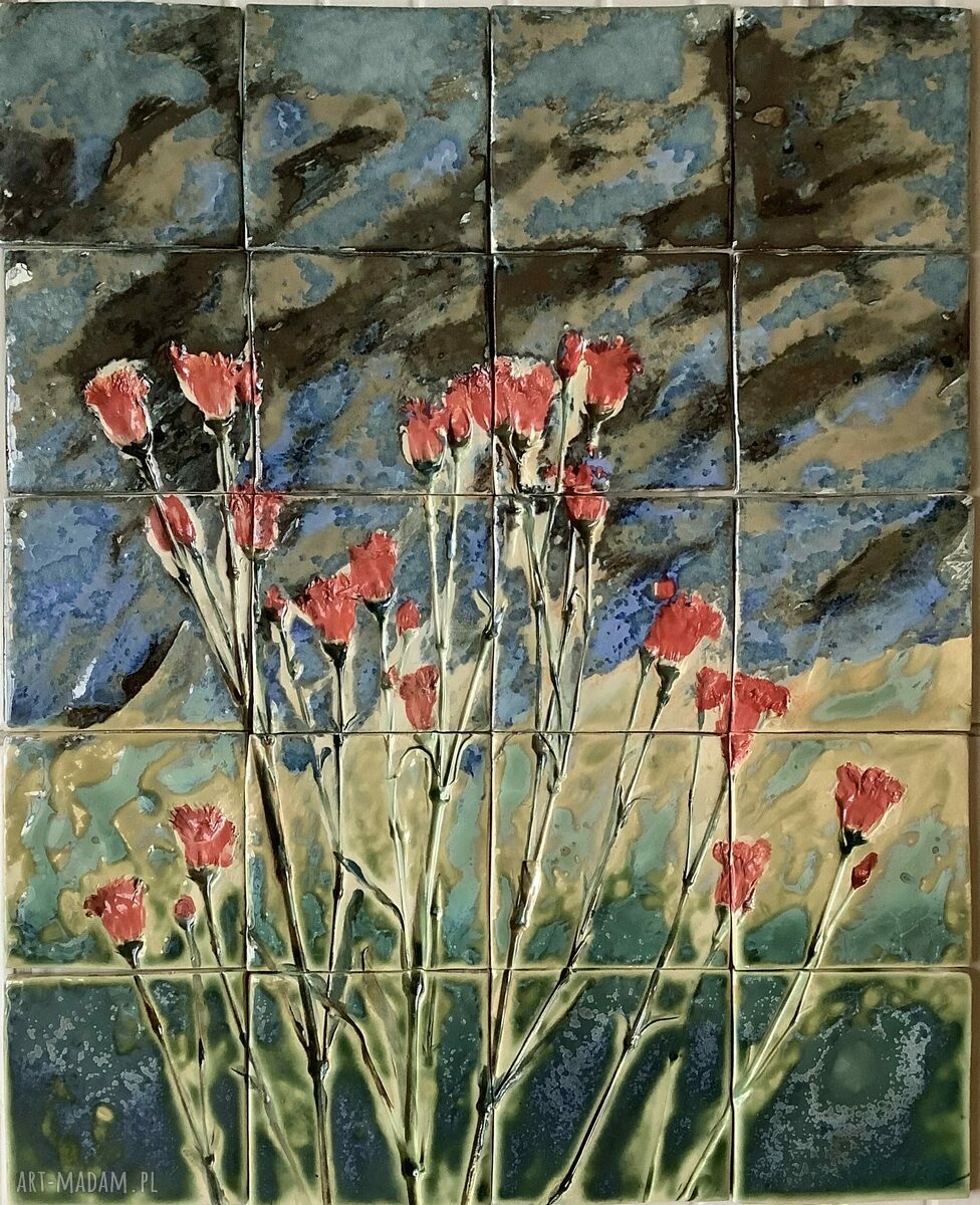 Zestaw kafli ceramicznych "Kwiaty" - panel dekoracyjny 49,5 x 40,5 cm
