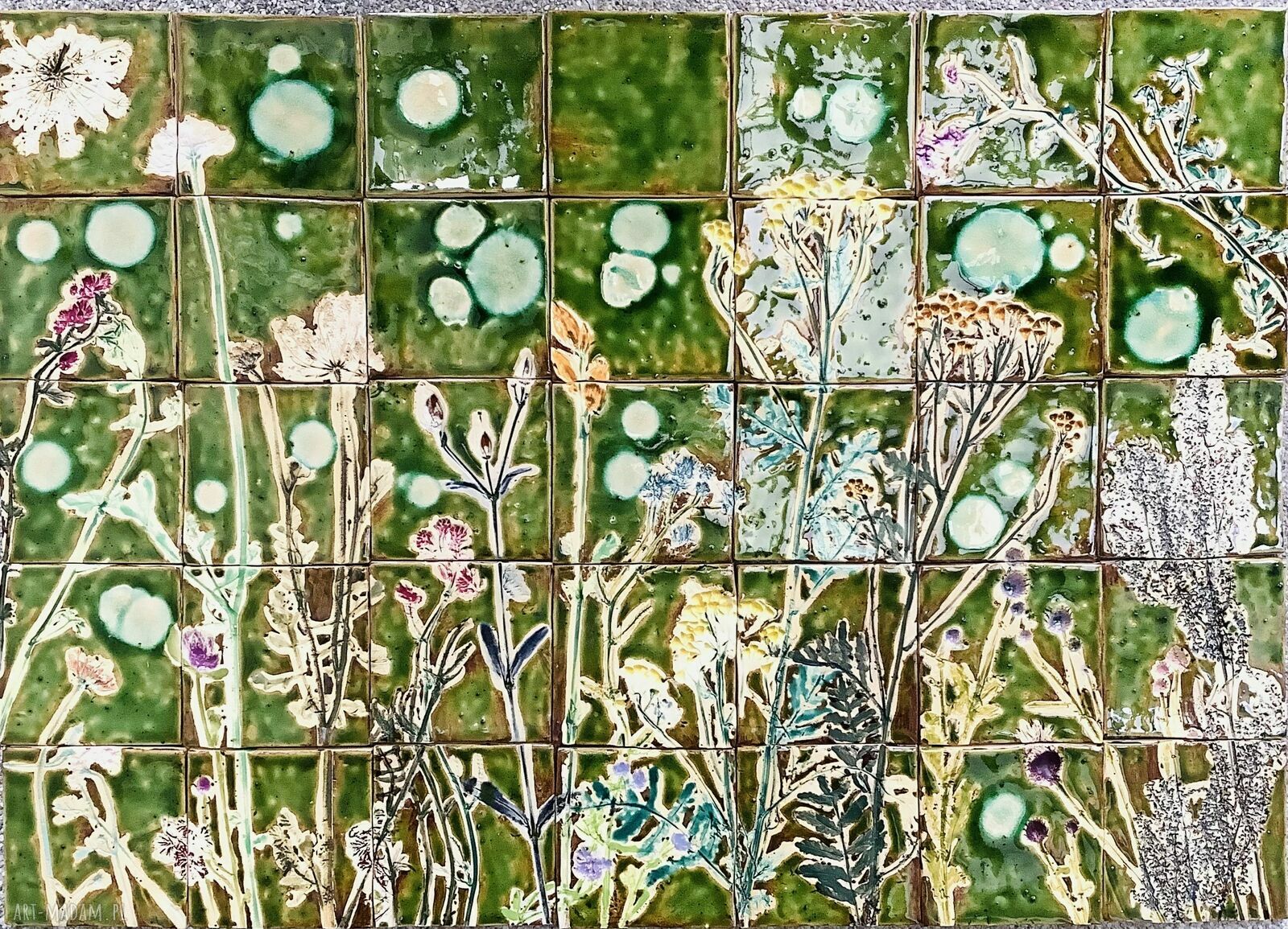 Zestaw kafli ceramicznych „Lato” - ręcznie robiony roślinny panel na ścianę