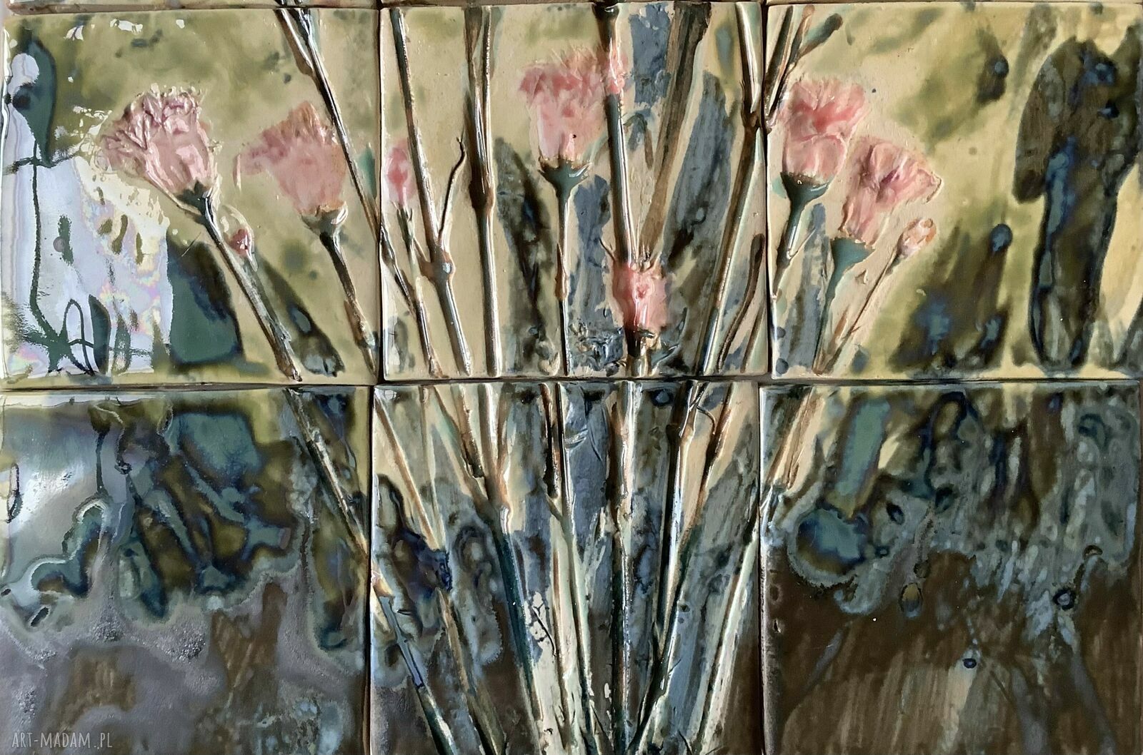 Zestaw kafli „Kwiaty” - ręcznie robiony panel dekor ceramiczny