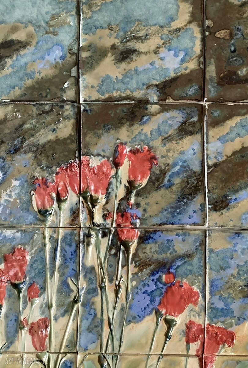 Zestaw kafli ceramicznych "Kwiaty" - panel dekoracyjny 49,5 x 40,5 cm