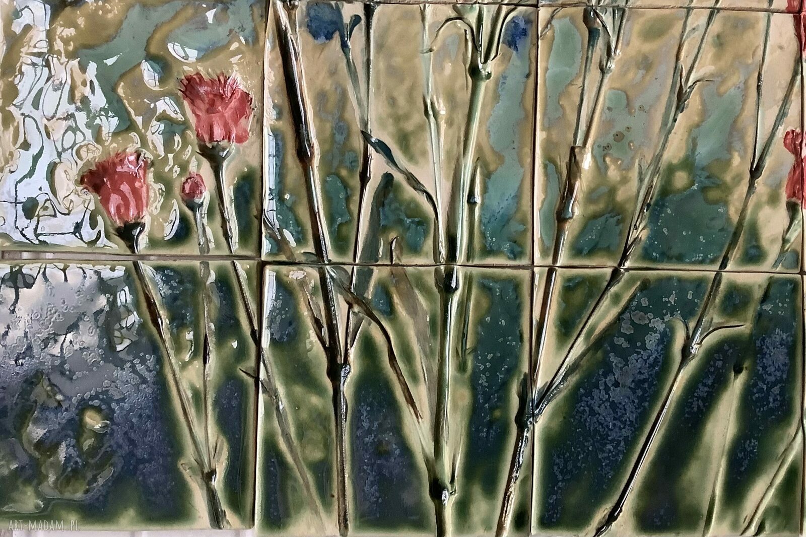 Zestaw kafli ceramicznych "Kwiaty" - panel dekoracyjny 49,5 x 40,5 cm